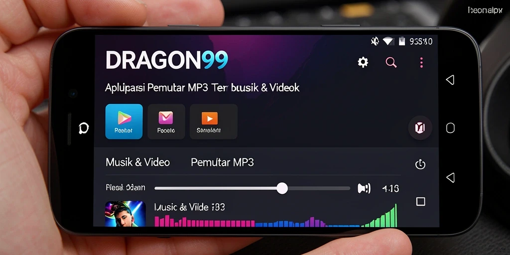 Tampilan antarmuka Pemutar MP3 DRAGON99 yang elegan dan sederhana.
