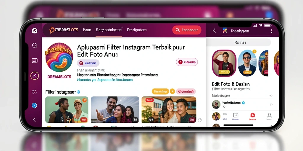 Antarmuka DREAMSLOTS yang memudahkan penggunaan filter Instagram.