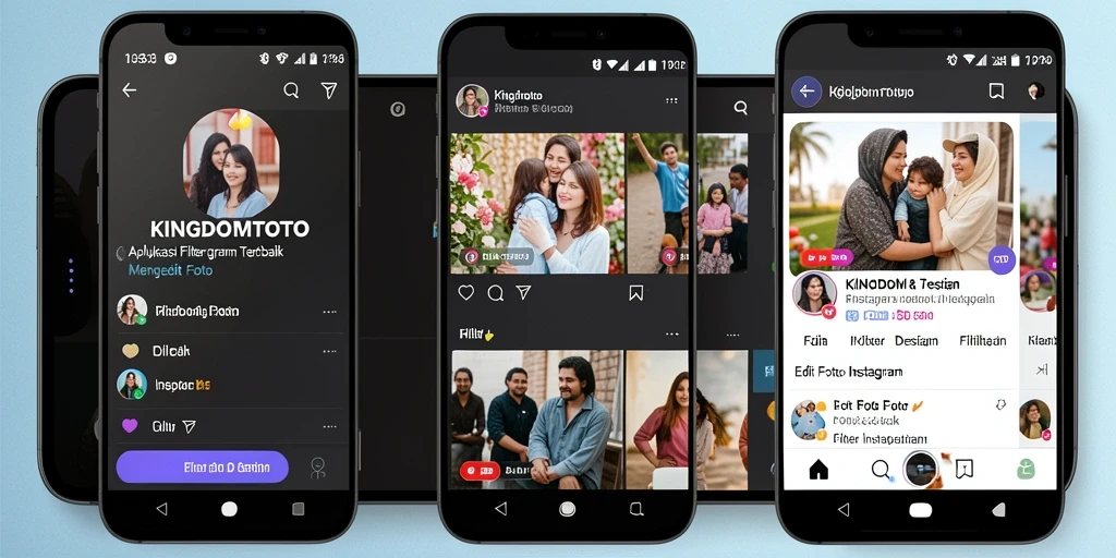 Tampilan antarmuka KINGDOMTOTO dengan berbagai filter Instagram.