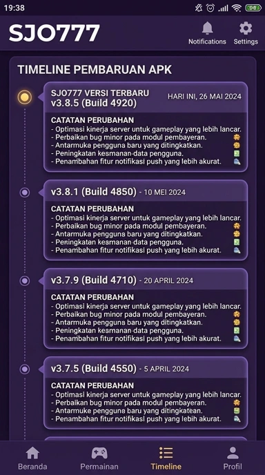 Tampilan riwayat versi sjo777